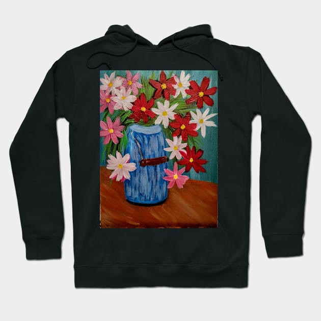 Some bright and colorful abstract flowers in a vintage milk bottle Hoodie by kkartwork